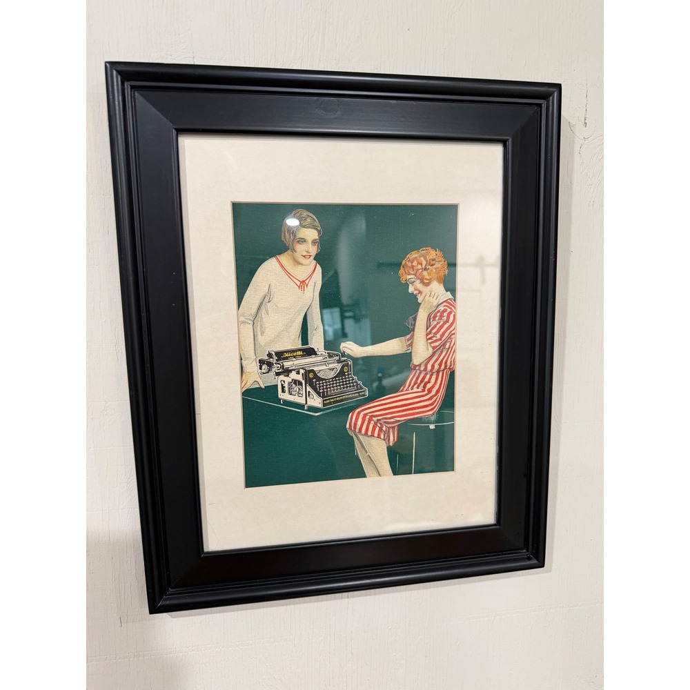 Vintage Olivetti Typewriter Art Print Framed Flapper 1920s Style Office Decor